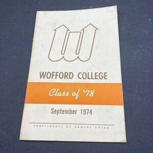 Vintage Wofford College Freshman Record Booklet Fall 1974 Class of 1978 SC